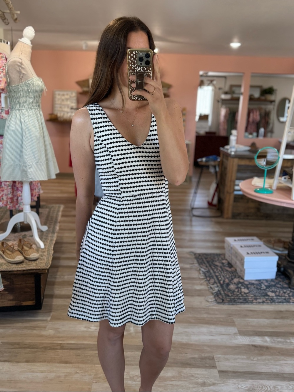 Anthropologie Maeve Classic Black & White V-Neck A-Line Skater Dress